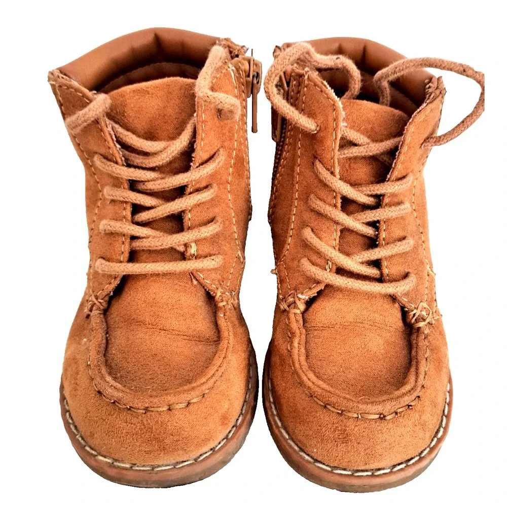Old Navy‎ Brown Faux Suede Boots Girls / Baby Size 7 Side Zipper Utility Preppy